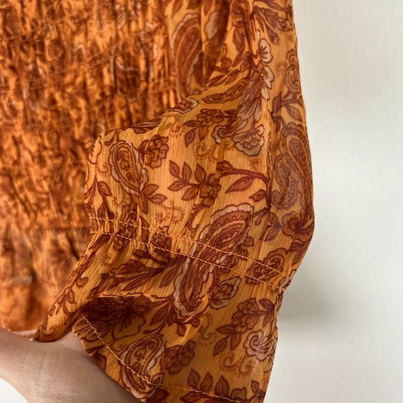 NWT Patrons of Peace Cropped Floral Smocked Ruffle Top Marigold Size Small S NEW - Picture 15 of 15